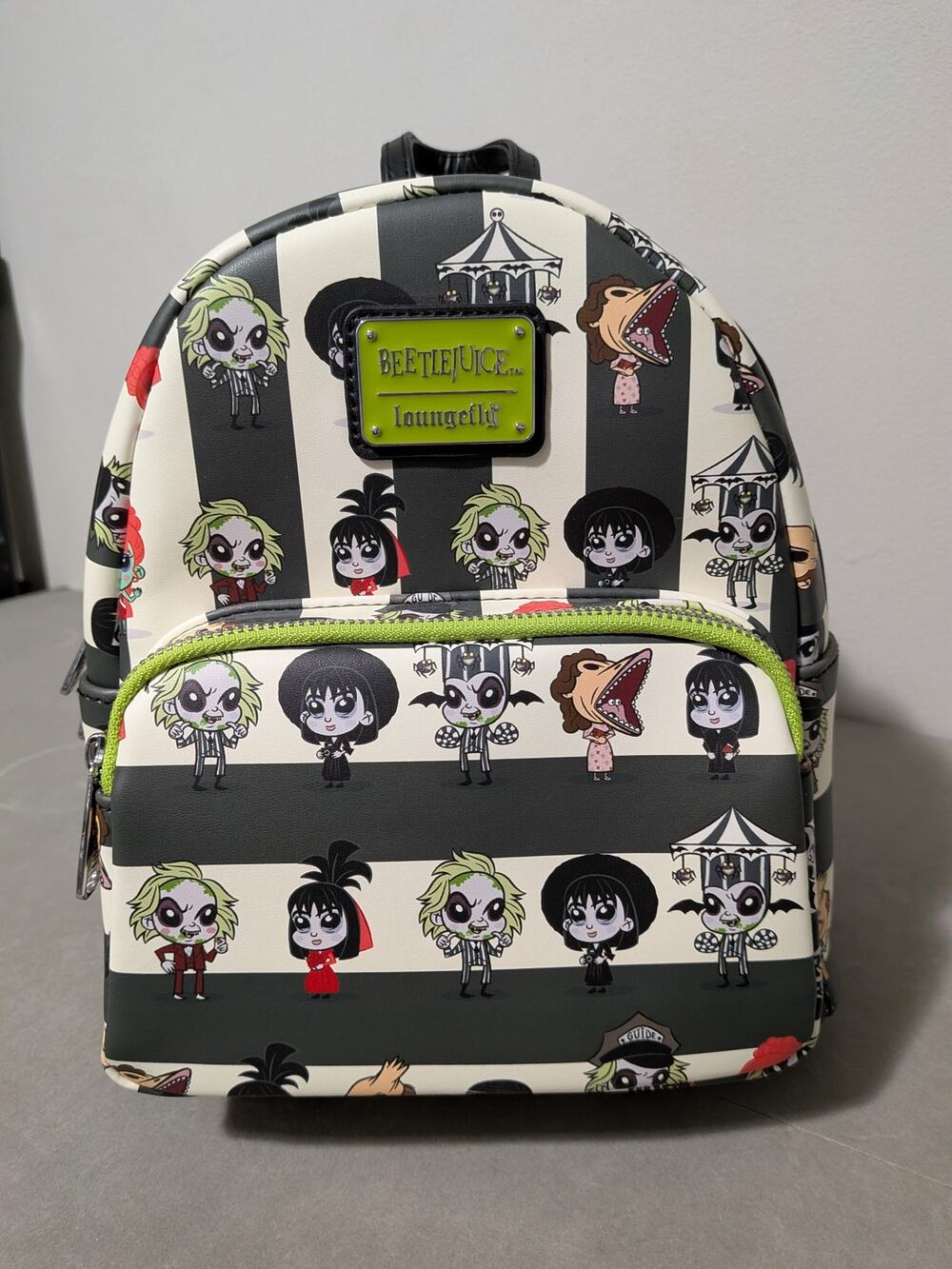 Loungefly Beetlejuice Chibi Characters AOP Striped Mini Backpack NWOT